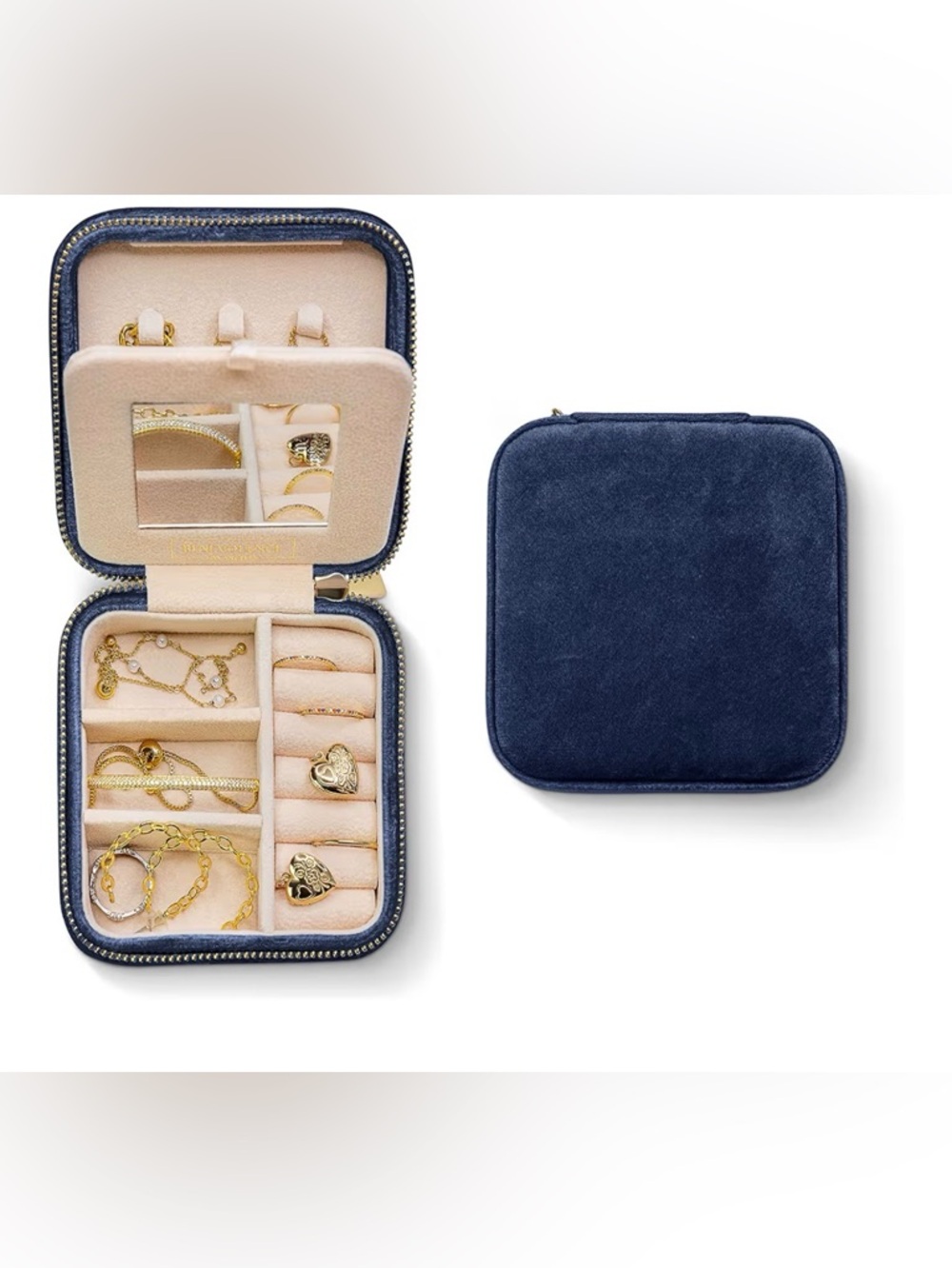Compact Navy Velvet Travel Jewelry Case